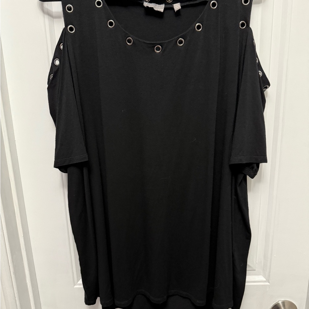 Evolution Women’s Short Sleeve Cold Shoulder Metal Grommets Top 3X(21-12)